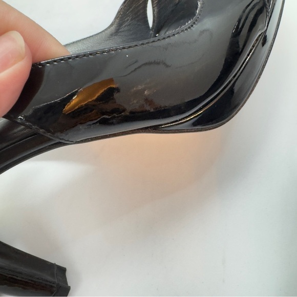 Stuwart Weitzman Slingback Peeptoe Black Patent Leather Heels Size 8M - Picture 13 of 16